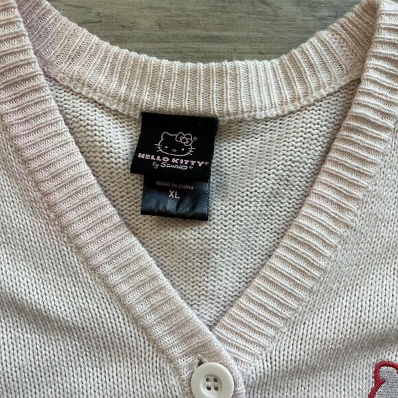 Hello Kitty Cardigan Strawberry Milk Skimmer Sweater Knit Patch Sanrio XL - Picture 5 of 10